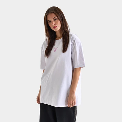 Playboy Women's Diamonte Oversized Graphic Tee / White