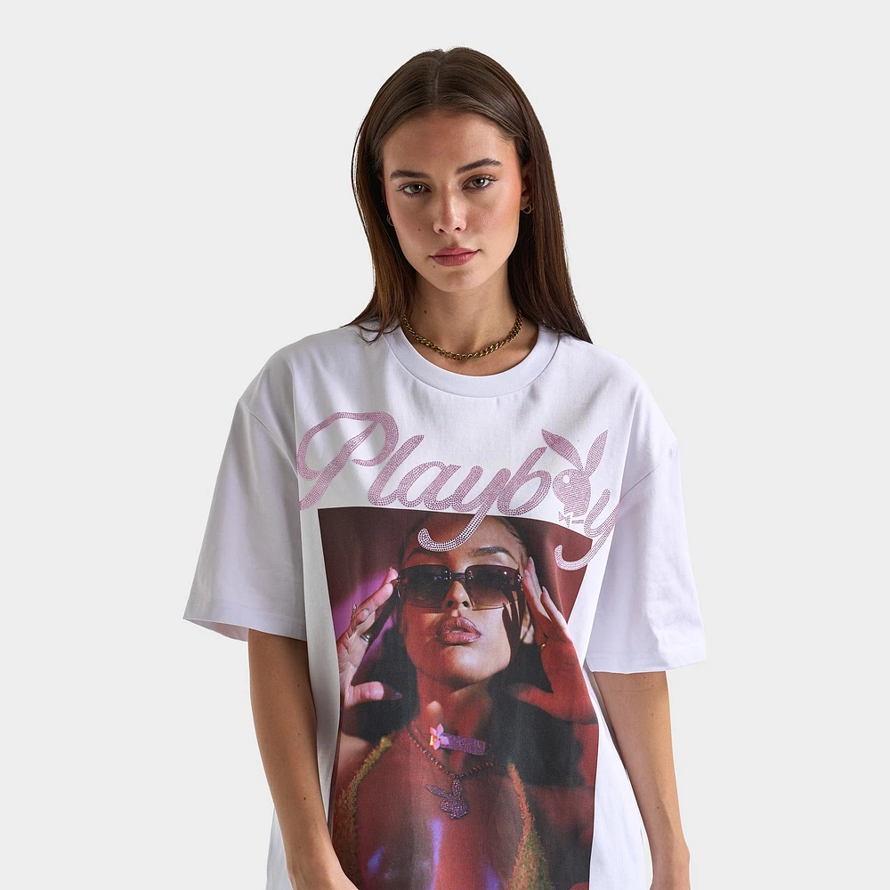 Playboy Women's Diamonte Izabela Oversized Graphic T-Shirt /