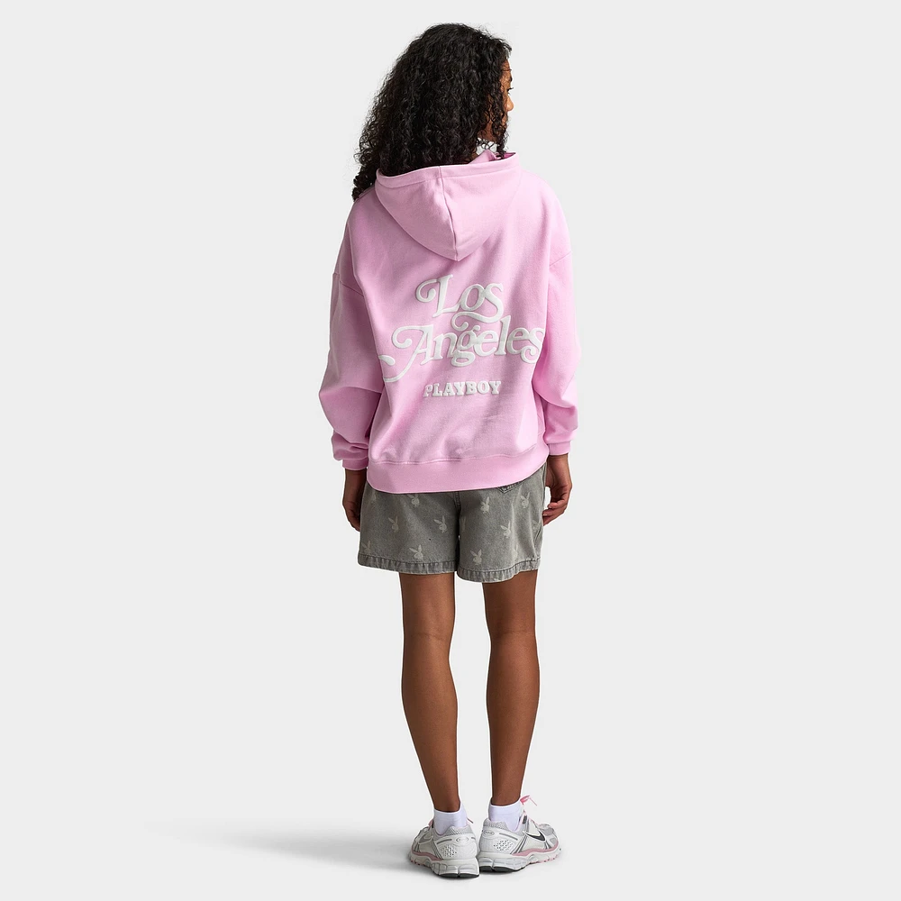 Playboy L.A Front Zip Oversized Hoodie / Baby Pink
