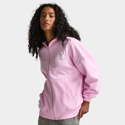 Playboy L.A Front Zip Oversized Hoodie / Baby Pink