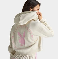 Playboy Casa Full Zip Cropped Hoodie Off White / Pinkesque