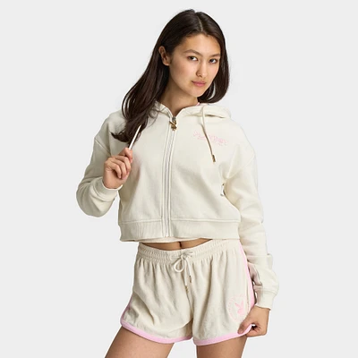 Playboy Casa Full Zip Cropped Hoodie Off White / Pinkesque