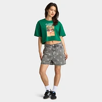 Playboy Bunny Logo Washed Denim Shorts / Light Grey