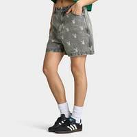 Playboy Bunny Logo Washed Denim Shorts / Light Grey