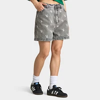 Playboy Bunny Logo Washed Denim Shorts / Light Grey