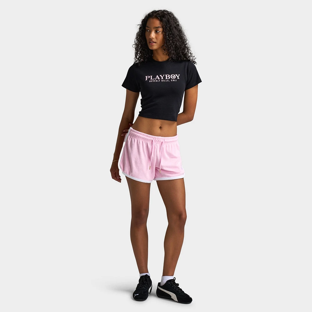 Playboy Casa Tie Back Baby Tee Black / Pinkesque