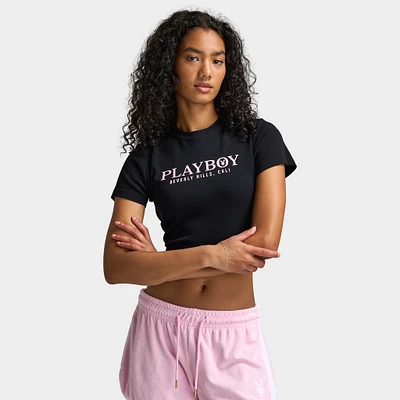 Playboy Casa Tie Back Baby Tee Black / Pinkesque