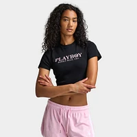 Playboy Casa Tie Back Baby Tee Black / Pinkesque