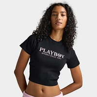 Playboy Casa Tie Back Baby Tee Black / Pinkesque