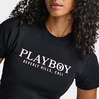 Playboy Casa Tie Back Baby Tee Black / Pinkesque