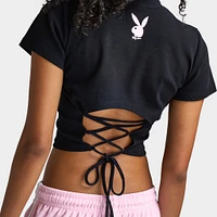 Playboy Casa Tie Back Baby Tee Black / Pinkesque