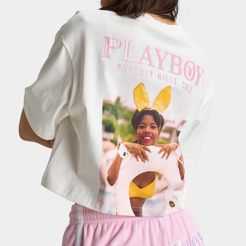 Playboy Women's California Club Tee Off White / Pinkesque