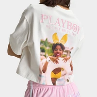 Playboy Women's California Club Tee Off White / Pinkesque
