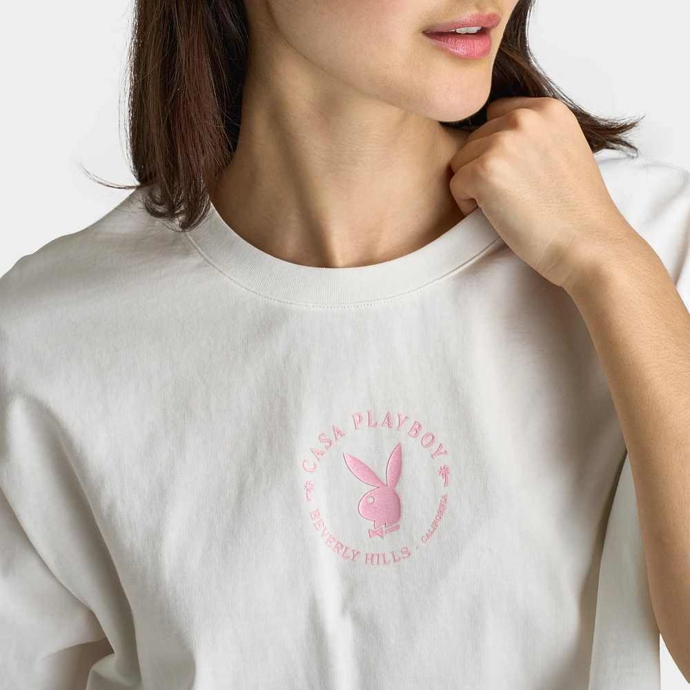 Playboy Women's California Club Tee Off White / Pinkesque