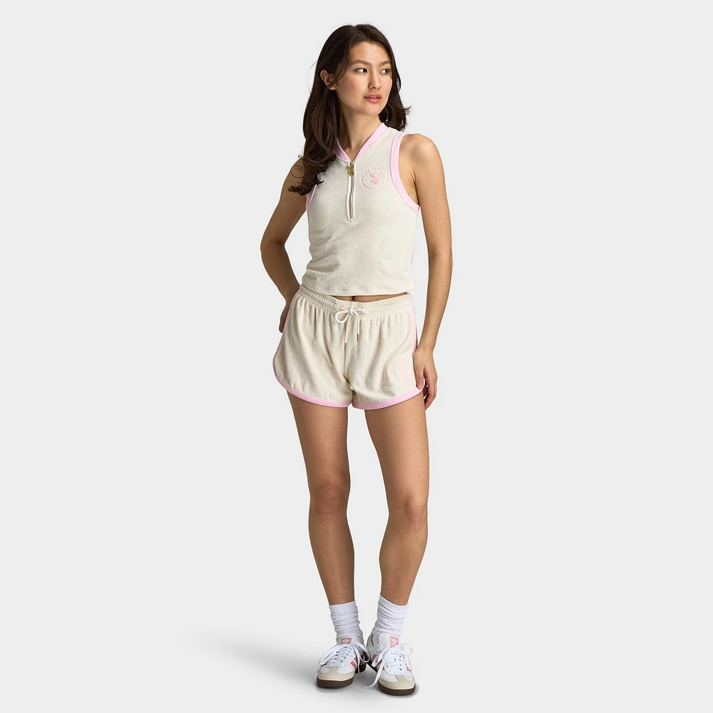 Playboy Casa Quarter Zip Terry Tank Top Off White / Pinkesque