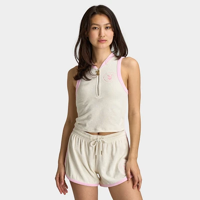 Playboy Casa Quarter Zip Terry Tank Top Off White / Pinkesque