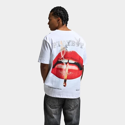 Playboy Lips Diamonte Graphic T-Shirt / White