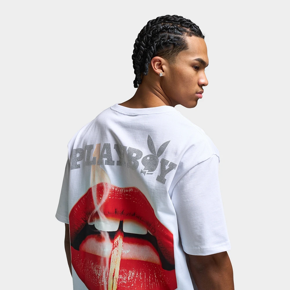 Playboy Lips Diamonte Graphic T-Shirt / White