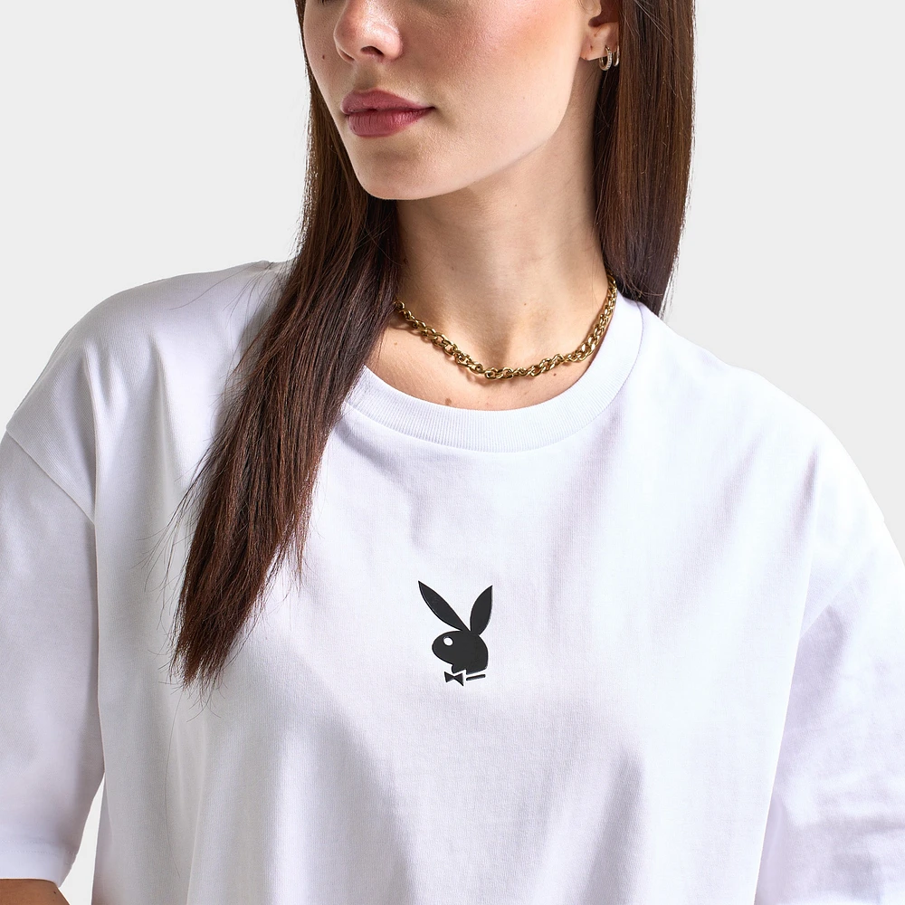 Playboy Lips Diamonte Graphic T-Shirt / White