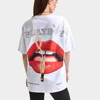 Playboy Lips Diamonte Graphic T-Shirt / White