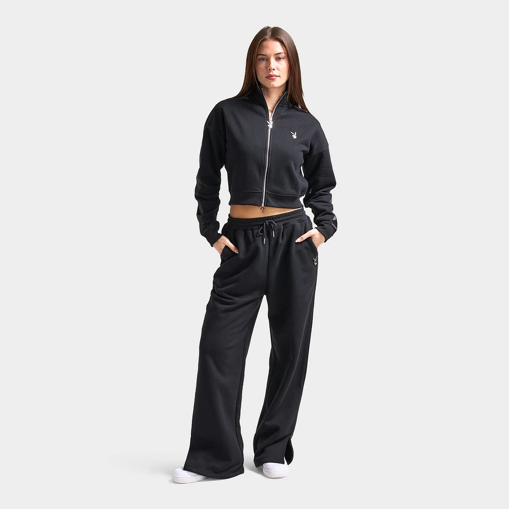 Playboy Script Cropped Track Top / Black