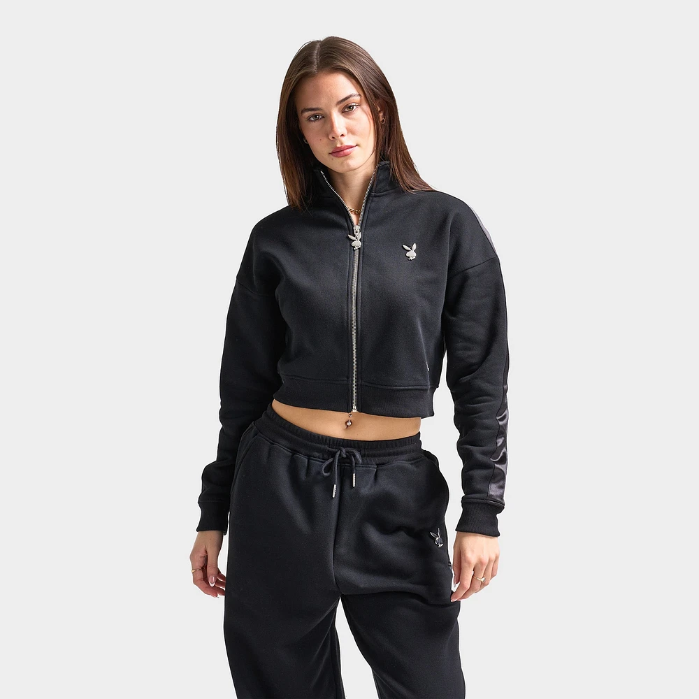 Playboy Script Cropped Track Top / Black