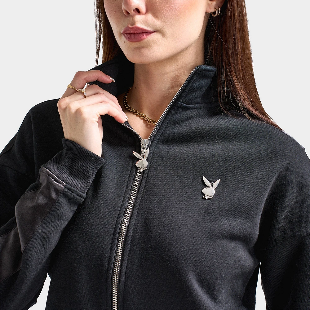 Playboy Script Cropped Track Top / Black