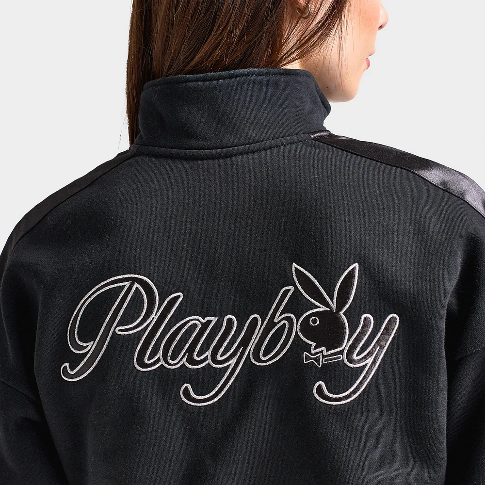 Playboy Script Cropped Track Top / Black