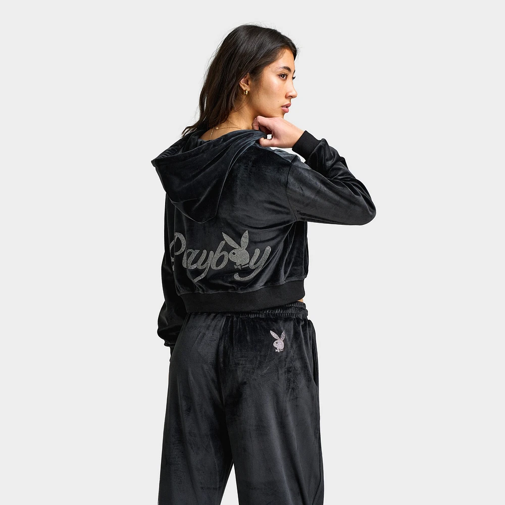 Playboy Script Velour Hoodie / Black