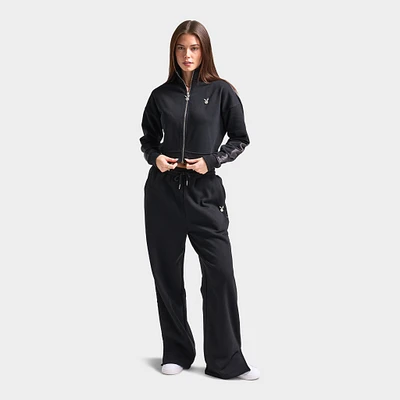 Playboy Script Wide Leg Track Pants / Black