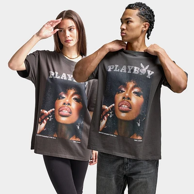 Playboy Diamonte Covers Oversized Graphic T-Shirt / Washed Black