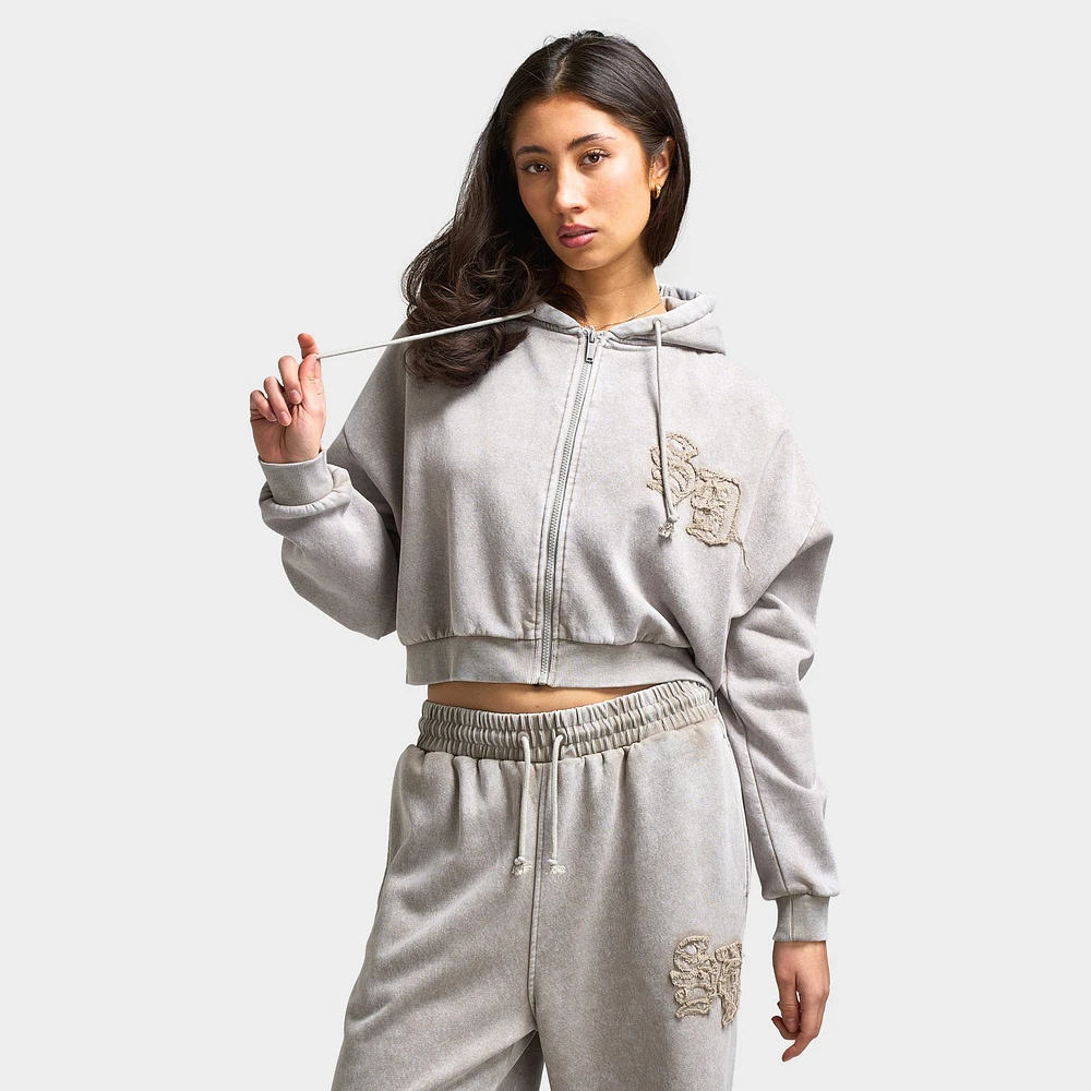 Supply & Demand Women's Bleek Cropped Hoodie / Beige Acid Wash