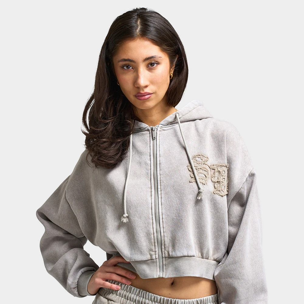 Supply & Demand Women's Bleek Cropped Hoodie / Beige Acid Wash