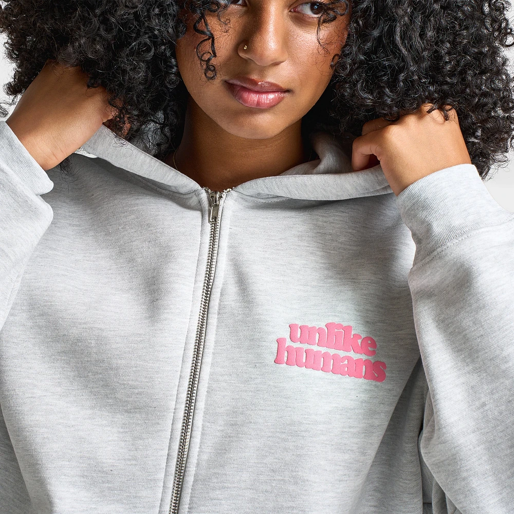 Unlike Humans Women's Bubble Full Zip Hoodie / Light Grey Marl