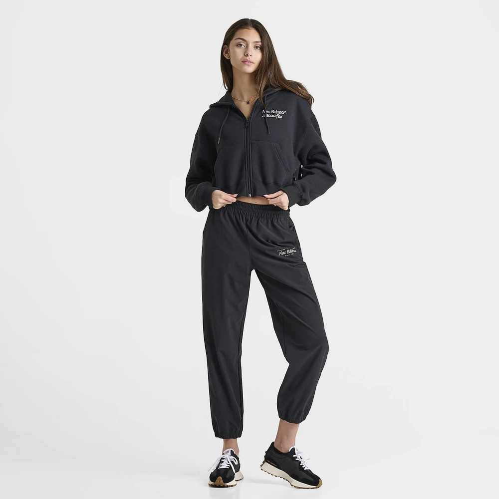 New Balance Women's Tone Crop Full Zip Hoodie Ash Heather / Black