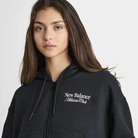 New Balance Women's Tone Crop Full Zip Hoodie Ash Heather / Black