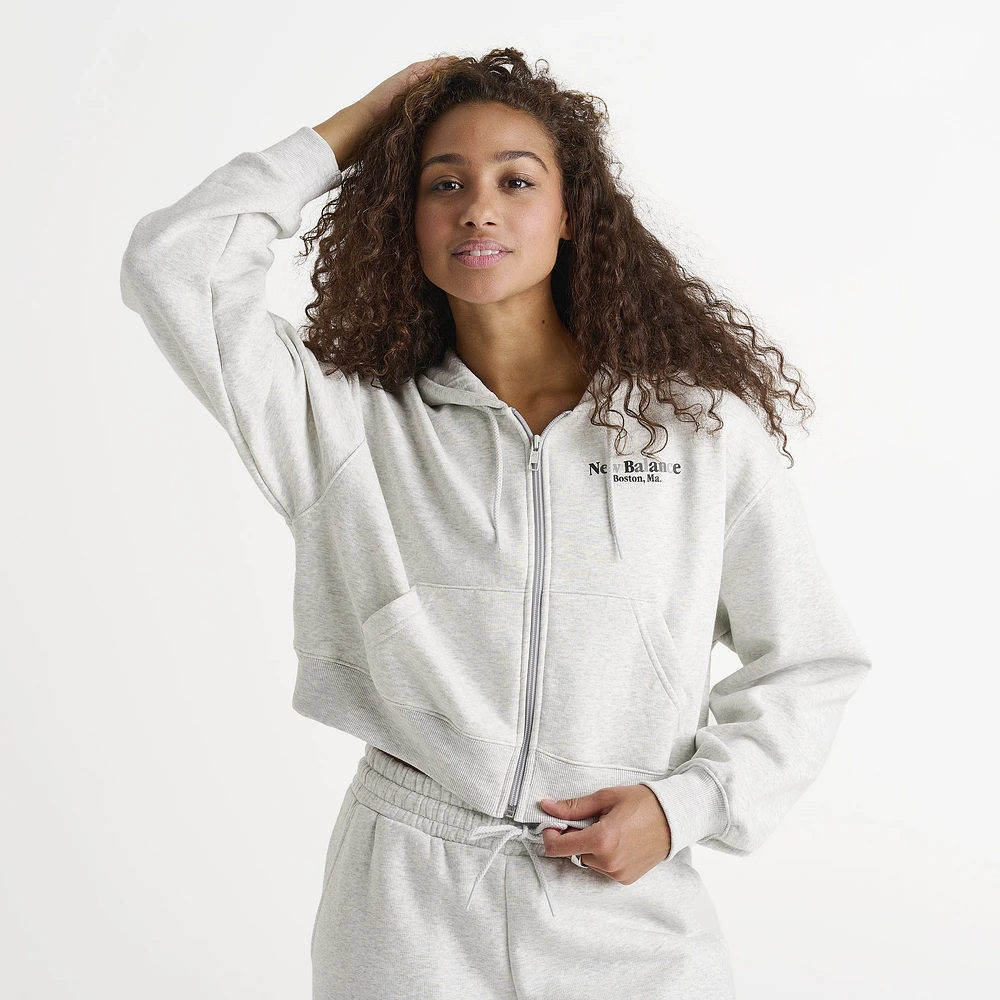 New Balance Women's Linear Crop Full Zip Hoodie / Black