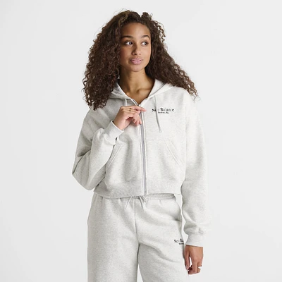 New Balance Women's Tone Crop Full Zip Hoodie Ash Heather / Black