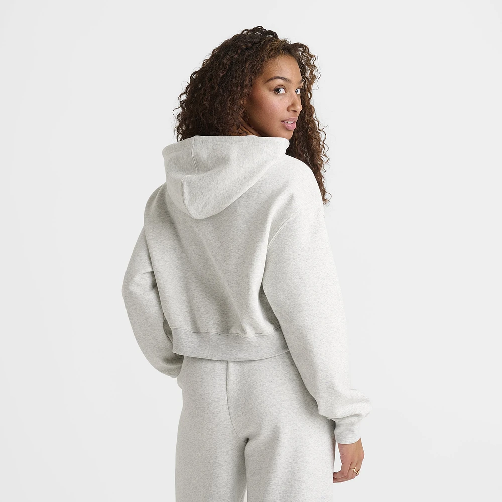 New Balance Women's Tone Crop Full Zip Hoodie Ash Heather / Black