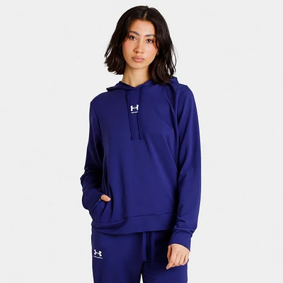 Under Armour Women's Rival Terry Pullover Hoodie Sonar Blue / White