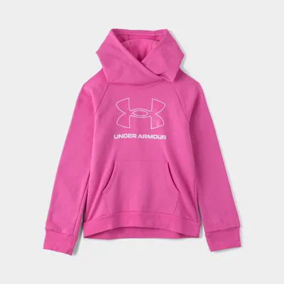 Under Armour Junior Girls' Rival Fleece Big Logo Pullover Hoodie Pink Edge / White