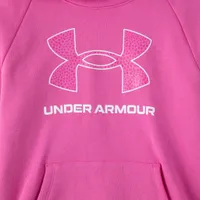 Under Armour Junior Girls' Rival Fleece Big Logo Pullover Hoodie Pink Edge / White