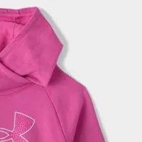 Under Armour Junior Girls' Rival Fleece Big Logo Pullover Hoodie Pink Edge / White