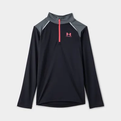 Under Armour Junior Boys� JD Tech Reflective Quarter Zip Black / PItch Grey - Pink Shock