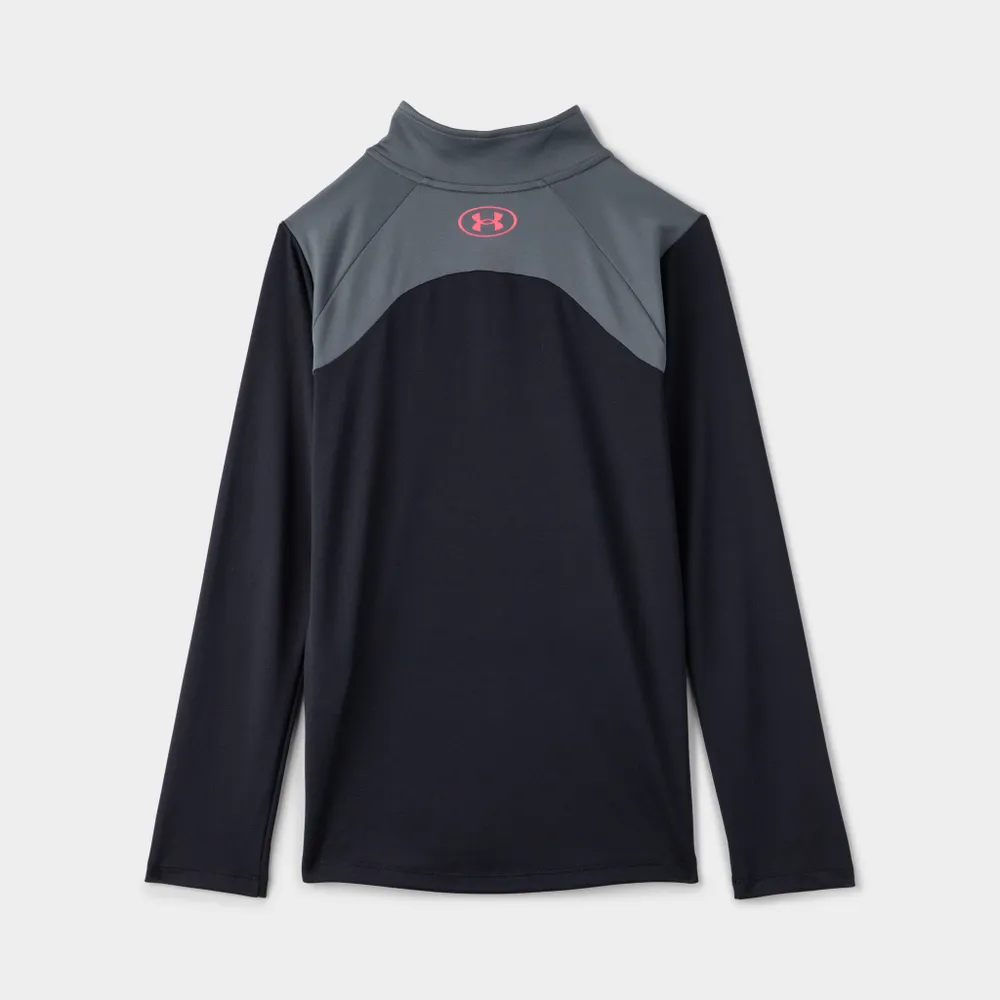 Under Armour Junior Boys� JD Tech Reflective Quarter Zip Black / PItch Grey - Pink Shock