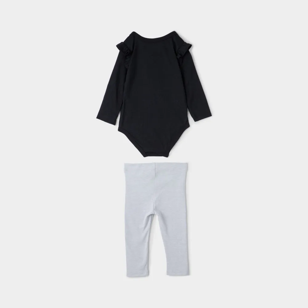 Nike Infant Girls’ Ruffle Bodysuit and Leggings Set Black / Light Smoke Grey