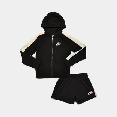 Nike Infant Girls’ Sportswear Rainbow Tape Full-Zip Hoodie and Shorts Set Black / Multi