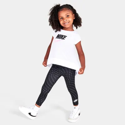 Nike Sportswear Child Girls' Swoosh Tunic T-Shirt and Tights Set White / Black - Violet Shock