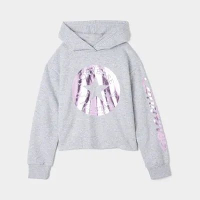 Converse Junior Girls’ Foil Cropped Pullover Hoodie / Lunar Rock Heather