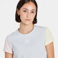 Puma Women's Classics Block Fitted T-shirt Arctic Ice / Chalk Pink